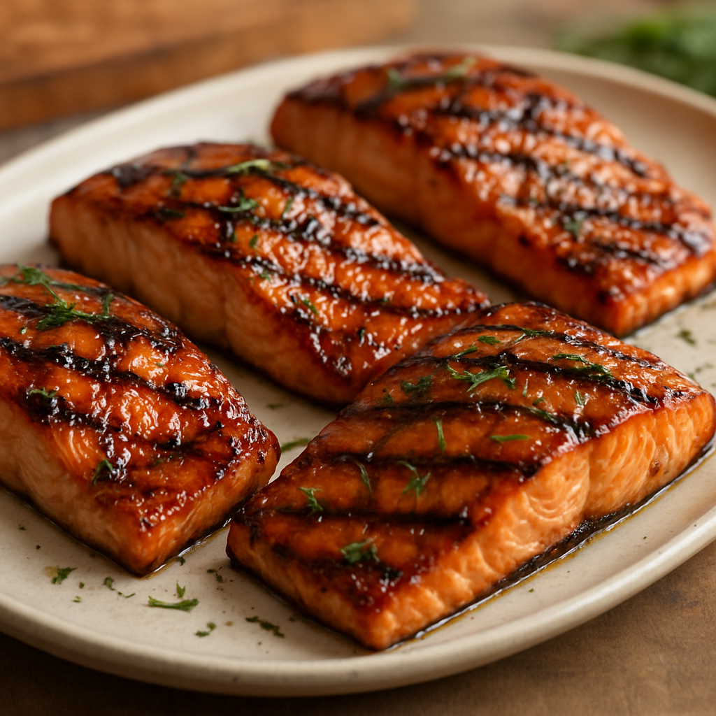 פילה סלמון על פחמים במייפל-חרדל