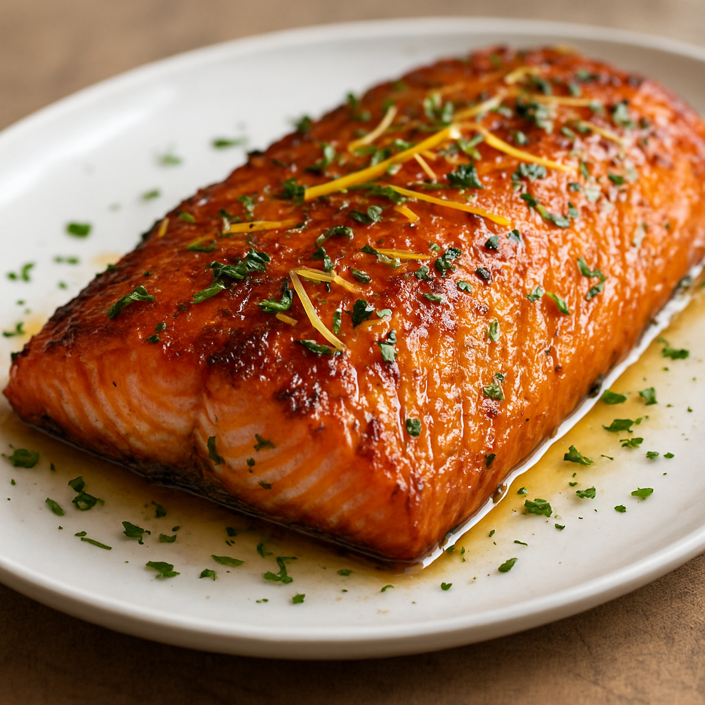 סלמון קלוי עם קרום שחום ולימון