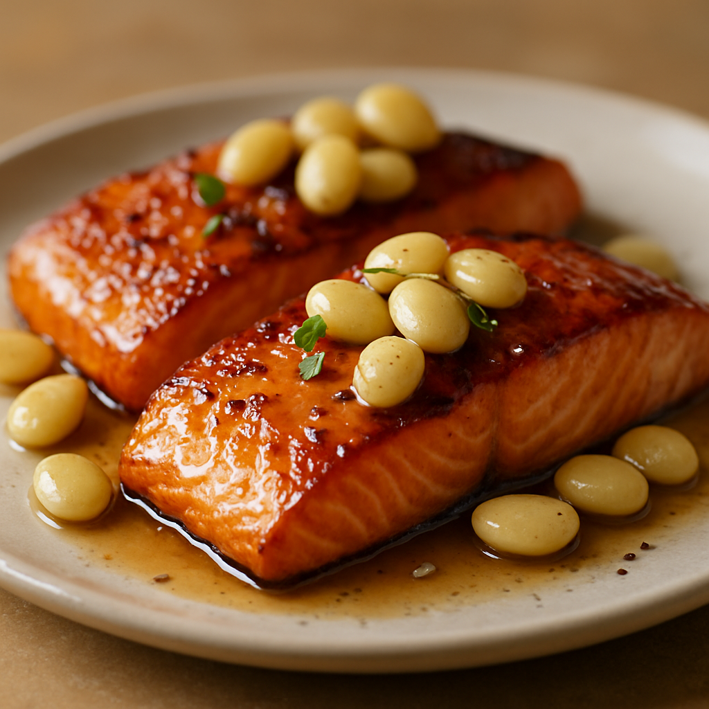 סלמון קרמל איטי עם שעועית לימה