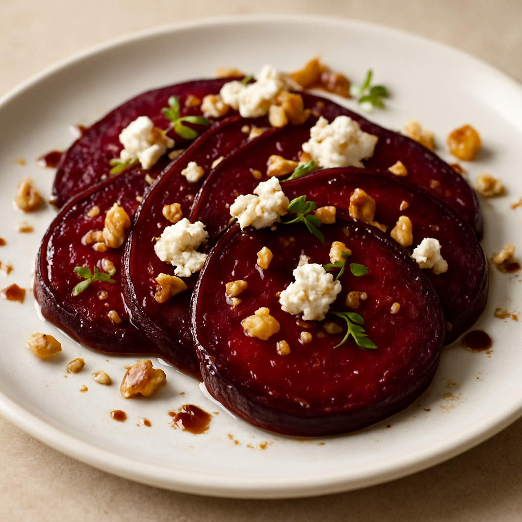 סלק פרוס דק עם גבינת עזים ואגוזי מלך