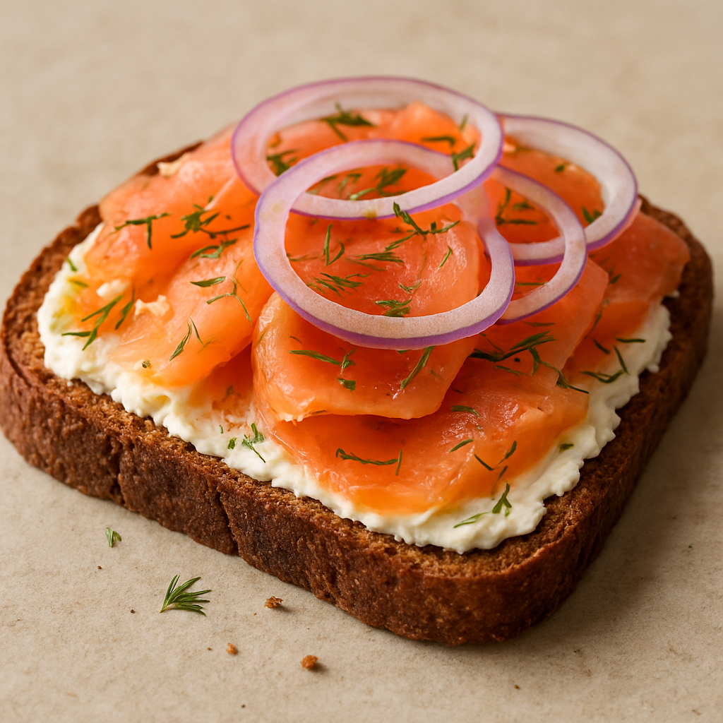 סמורברוד פתוח עם סלמון מעושן ושמיר