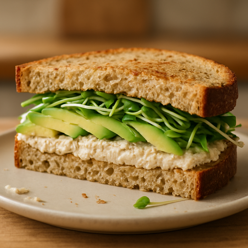 כריך קליפורני עם גבינת קשיו, אבוקדו ונבטי חמנייה