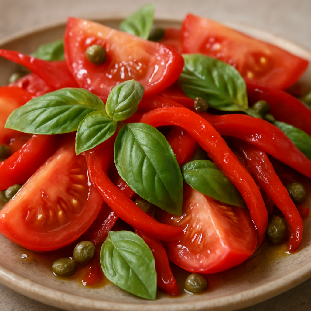 עגבניות כבושות קלות עם פלפלים ובזיליקום
