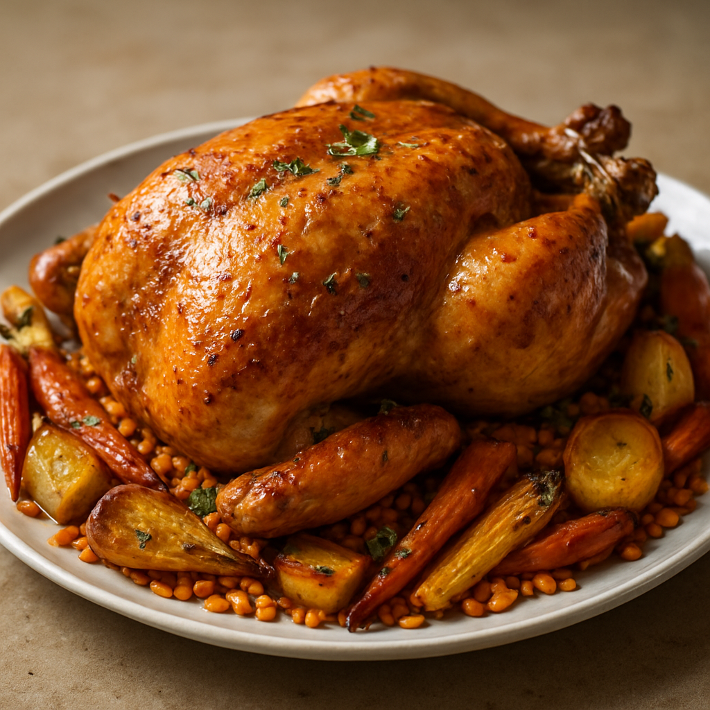 עוף הולנדי צלוי עם עדשים כתומות