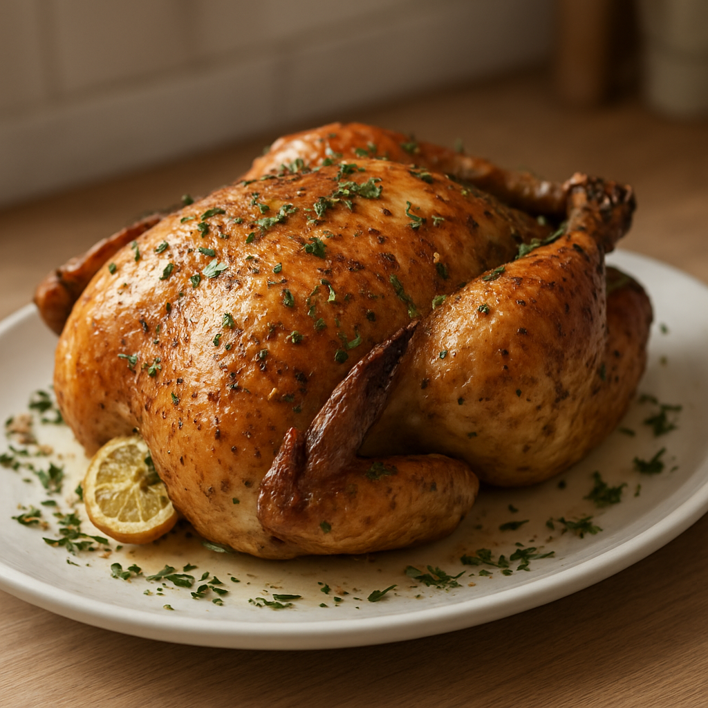 עוף שלם צלוי עם הברשת שמן עשבים
