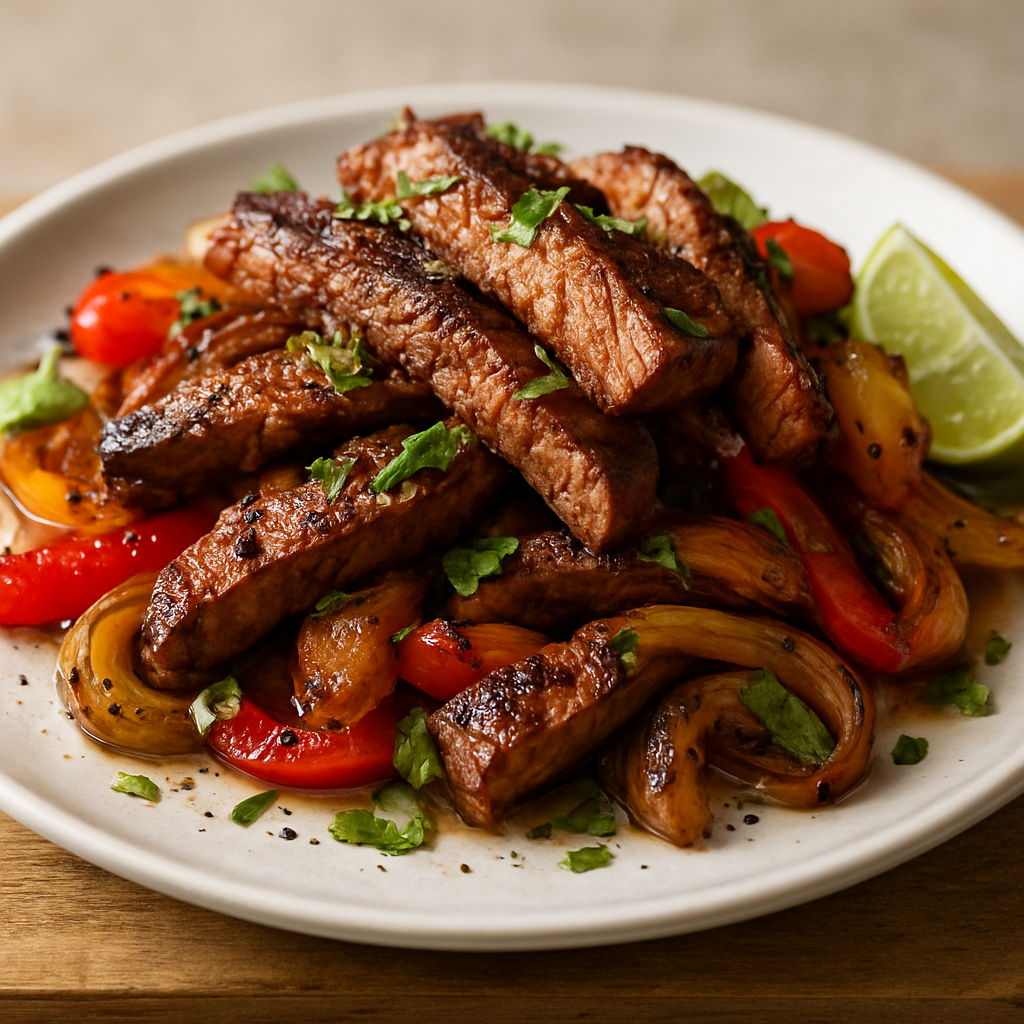 פאחיטה בקר רכה עם פלפלים ובצל