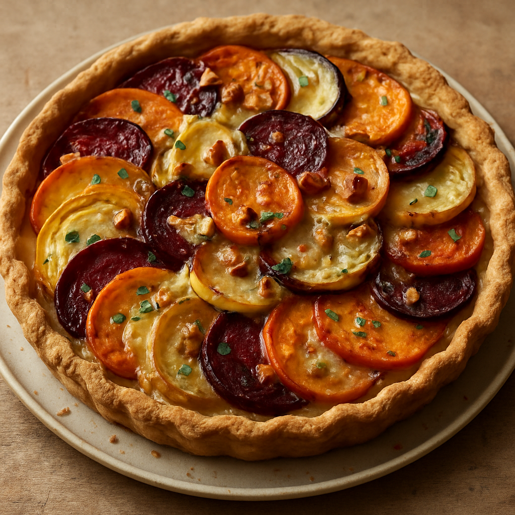 פאי ירקות שורש בבסיס פריך וציפוי גבינה