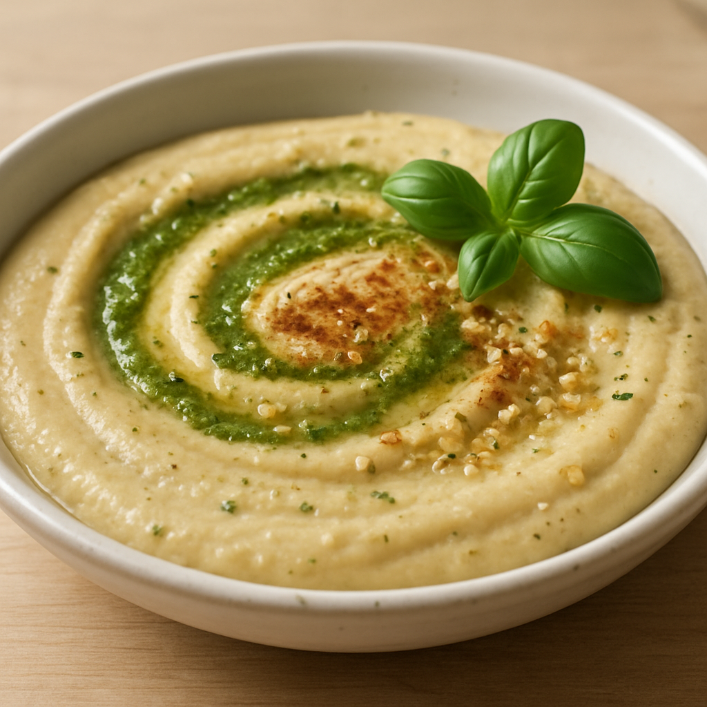 פודינג חומוס ובזיליקום מעובה באגר-אגר