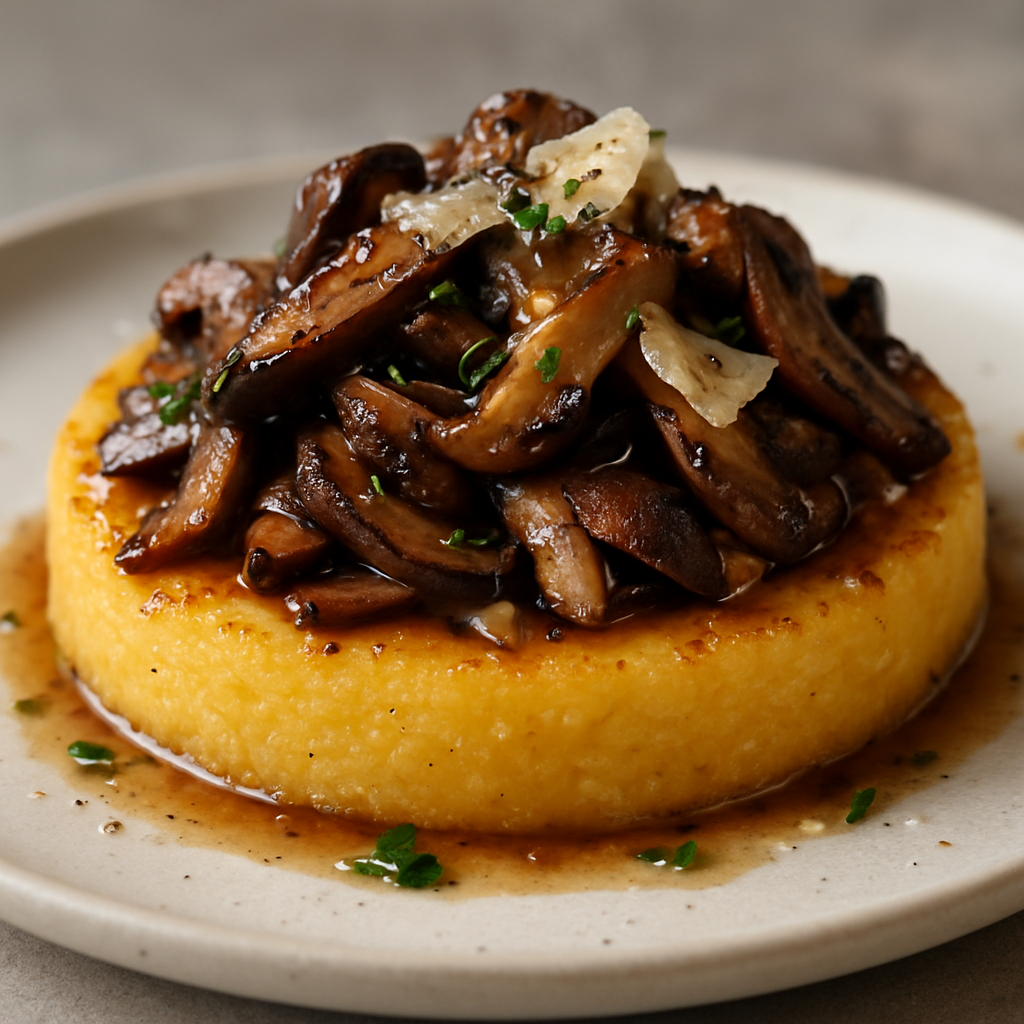 פולנטה מעושנת עם פטריות בר ורוטב פרמזן