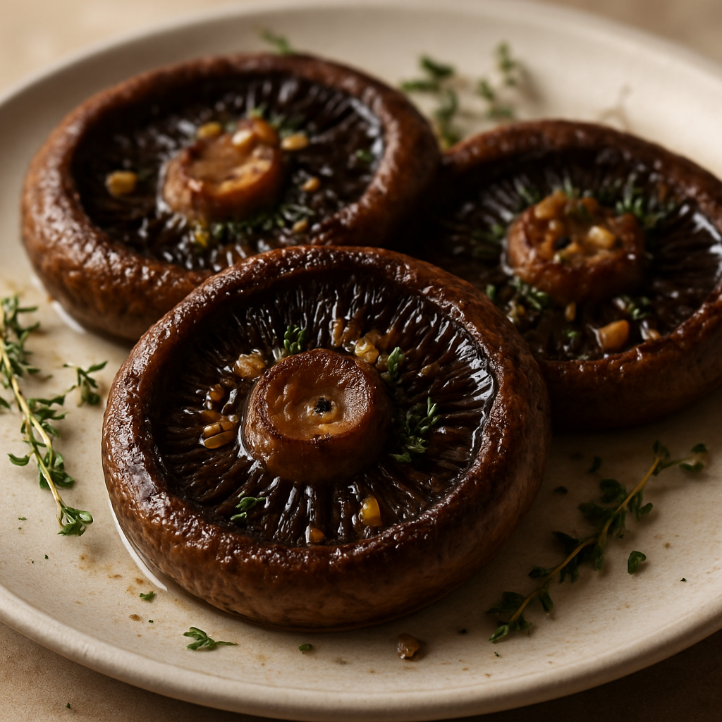 פטריות פורטובלו צלויות בחמאה מזוקקת ועשבי תיבול