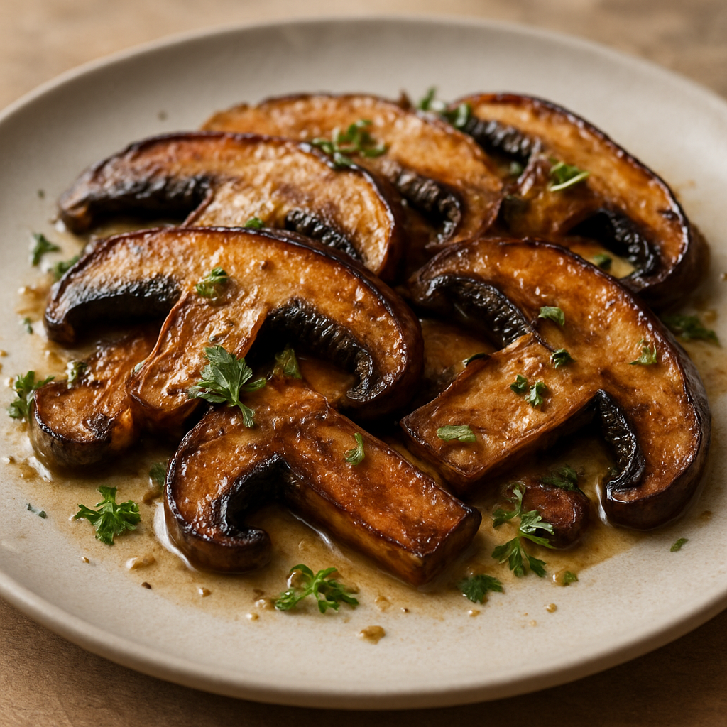 פטריות פורטובלו פרוסות דק ברוטב שום ועשבי תיבול