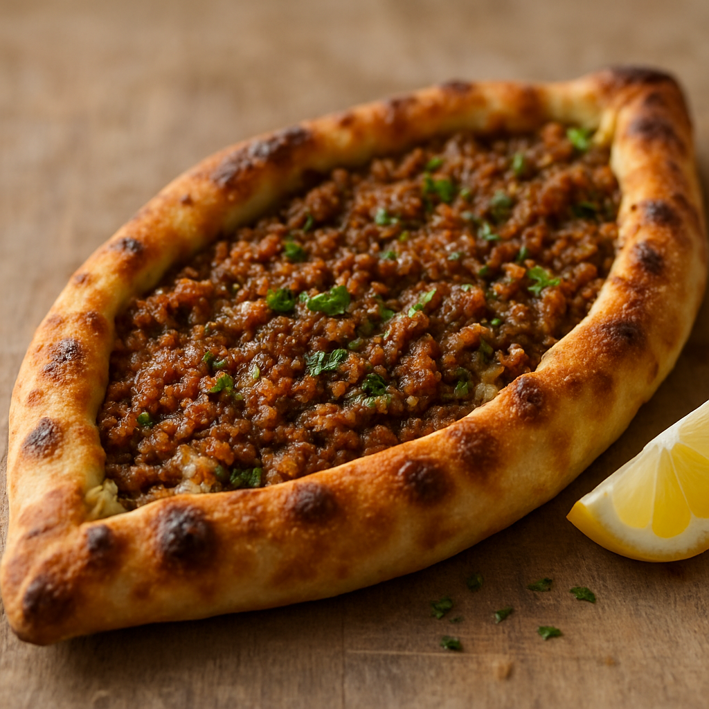 פידה בשרית טורקית בצורת סירה צרובה