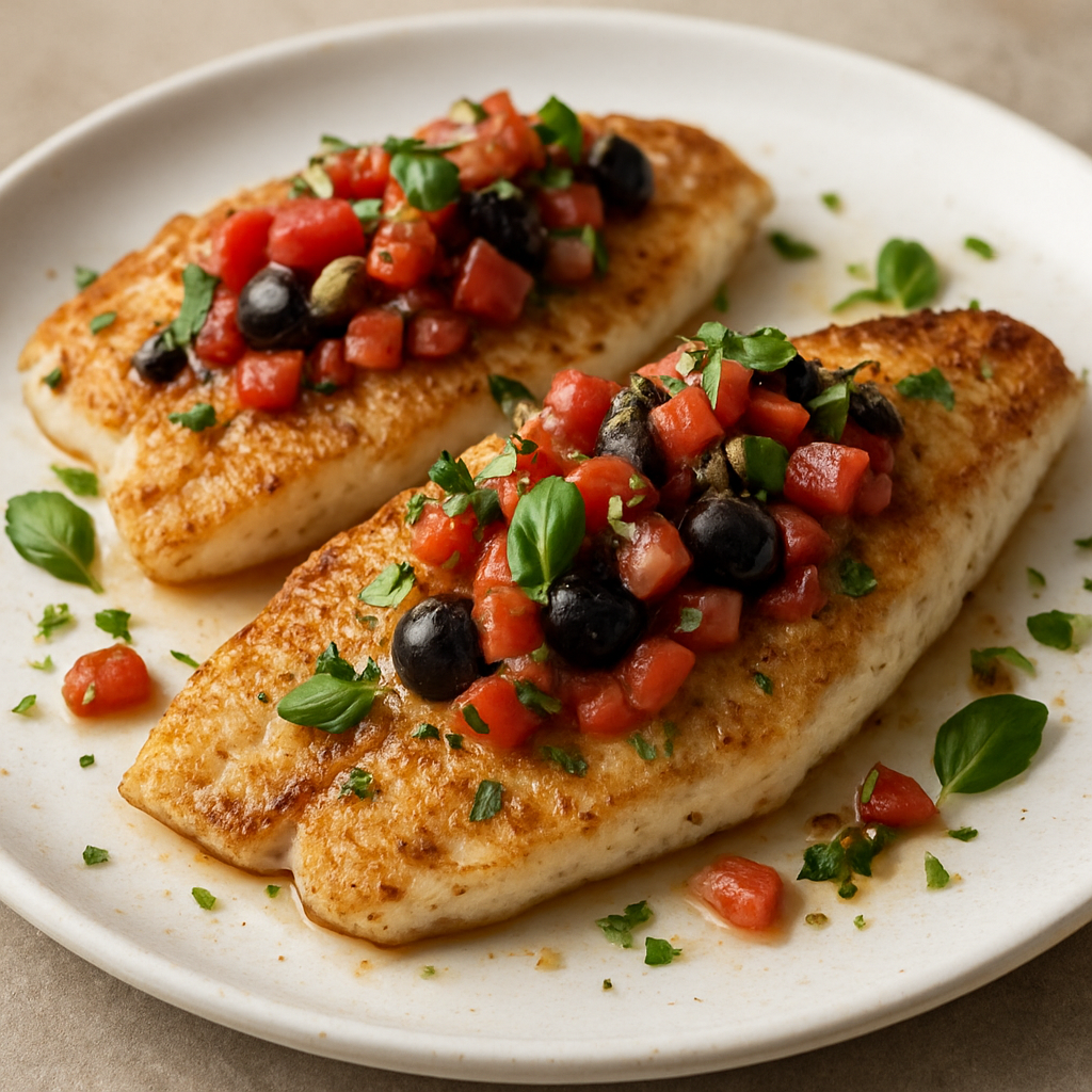 פילה דג לבן ברוטב עגבניות וזיתים