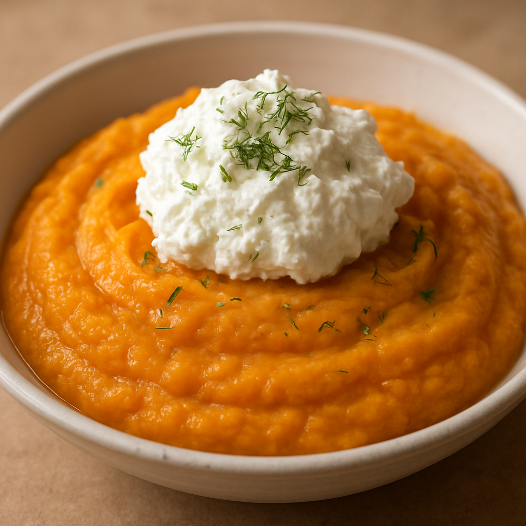 פירה בטטה עם ריקוטה מוקצפת ושום קלוי