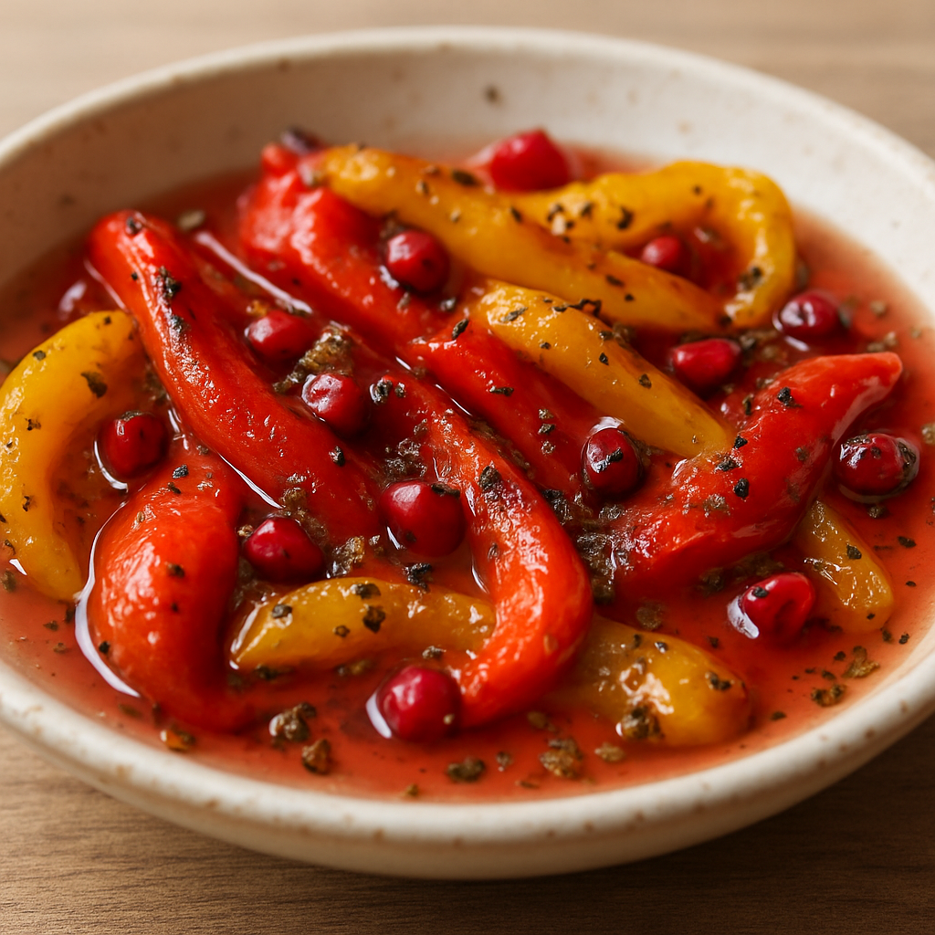 פלפלים כבושים עם זעתר וגרגירי רימון