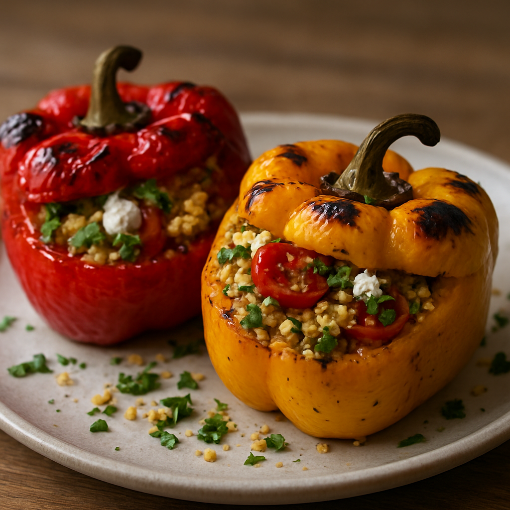 פלפלים ממולאים בקינואה, עגבניות וגבינת עיזים