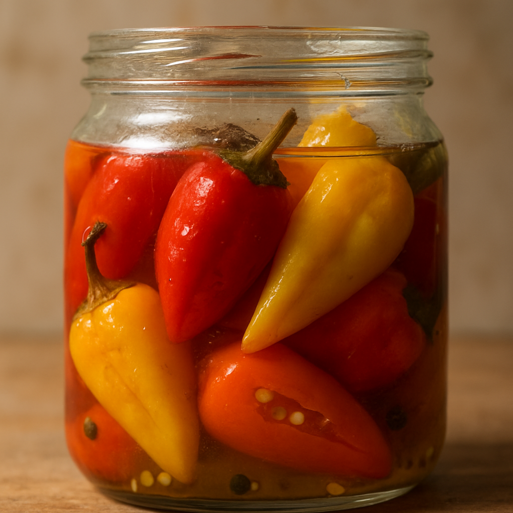 פלפלים כבושים מתוקים-חריפים מהירים