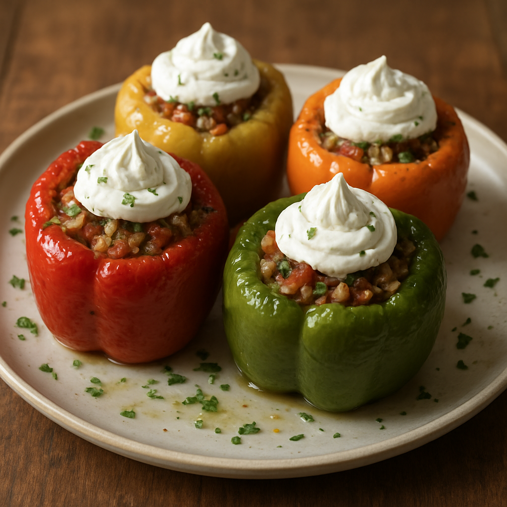 פלפלים ממולאים בטחינה וקציפת גבינת לבנה