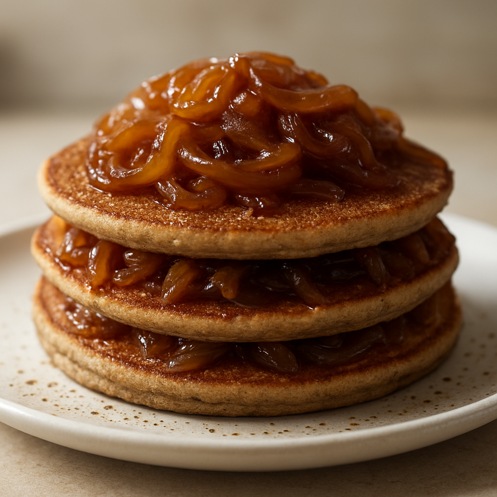 פנקייק שיפון דני עם בצל מקורמל וכמון קלוי