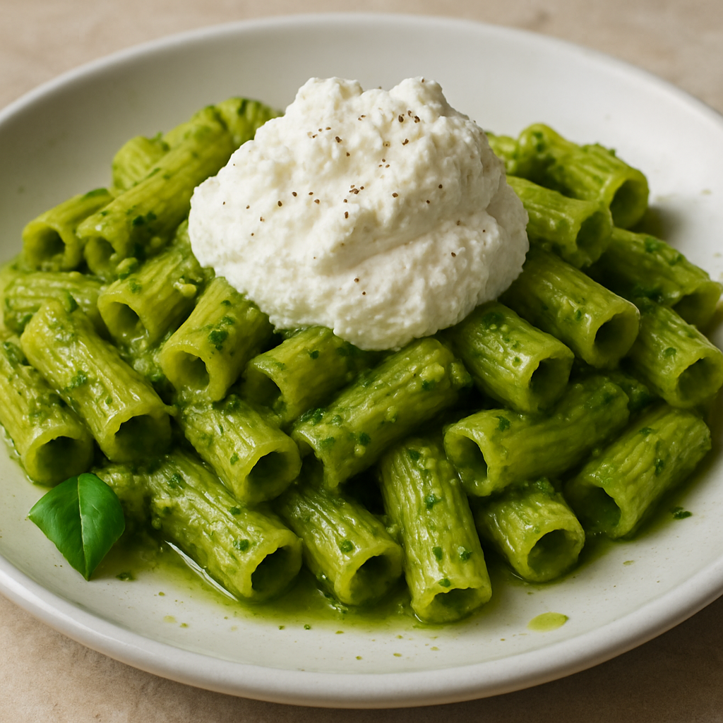 פסטה ריגה בבזיליקום עם ריקוטה מוקצפת