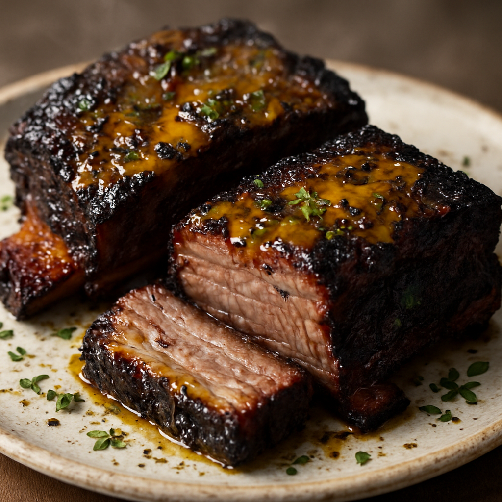 צלעות בקר מעושנות בתיבול חרדל ודבש