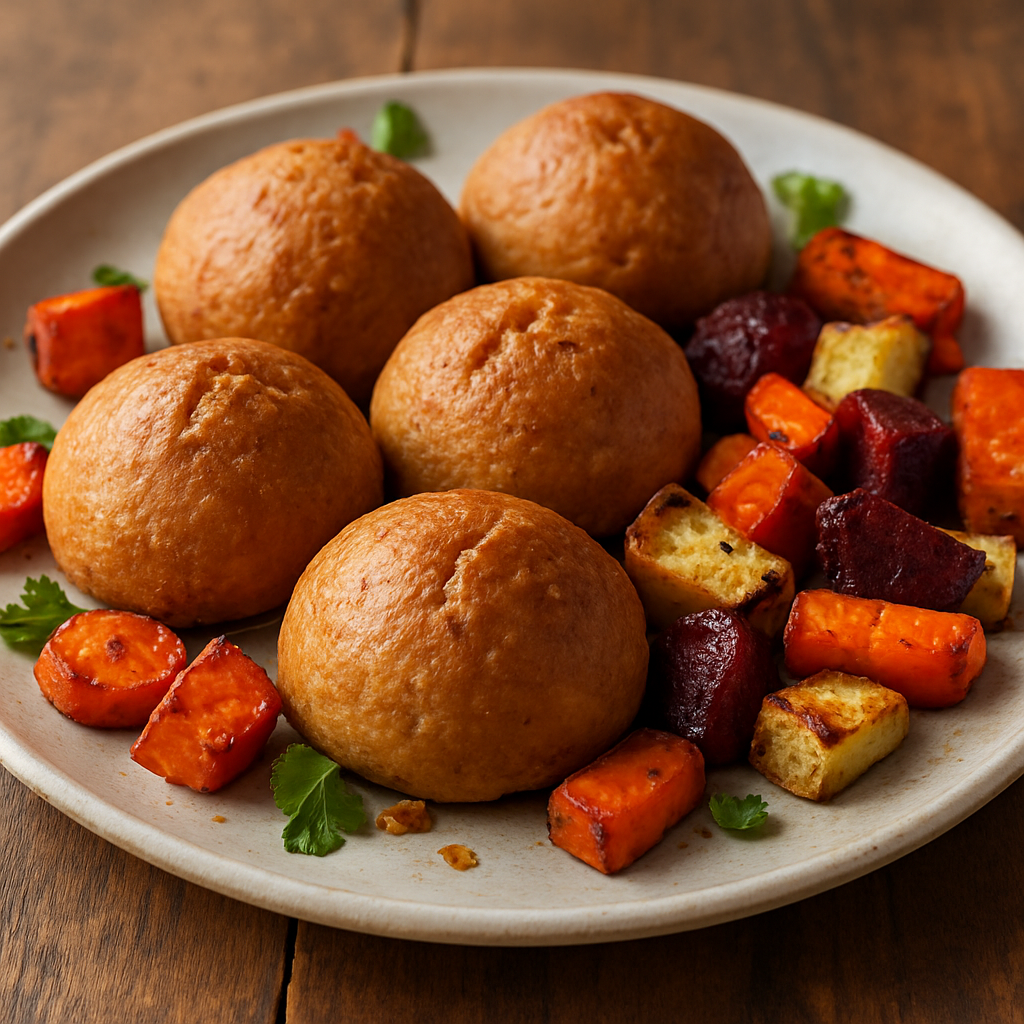 קובה אפויה עם ירקות שורש קלויים