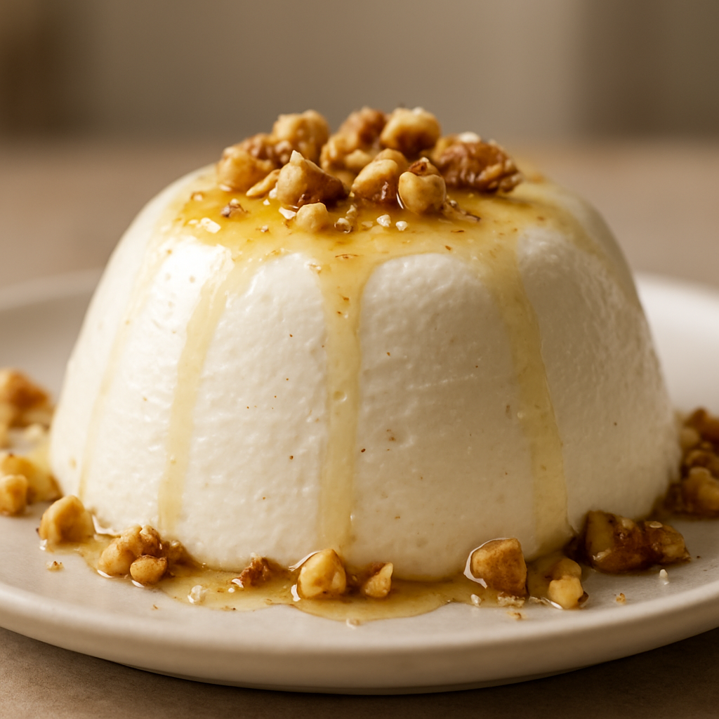 קינוח ריקוטה ודבש עם קציפה קשה ואגוזים