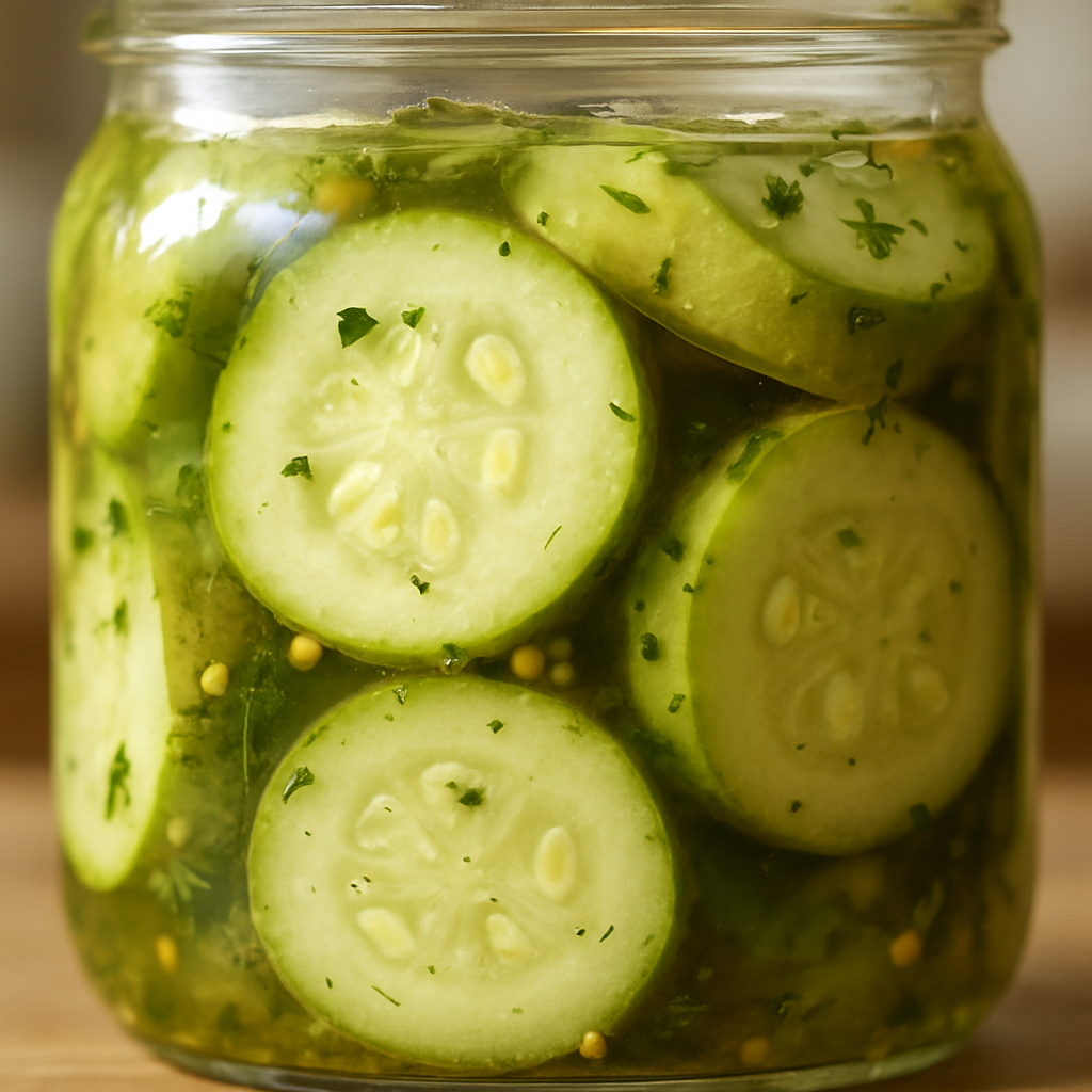 קישואים כבושים מהירים עם זרעי חרדל