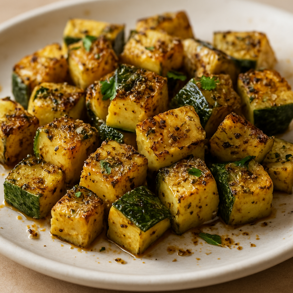 קישואים קלויים בקוביות עם זעתר ולימון