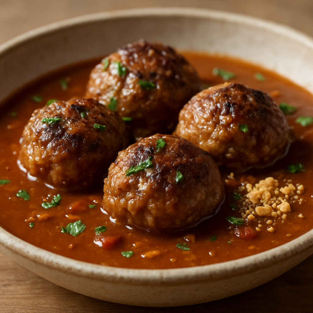 קציצות בשר צרובות ברוטב בוטנים ותבלינים