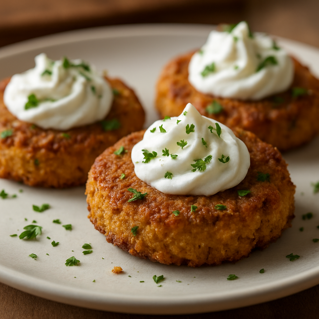 קציצות חומוס אפויות עם זילוף יוגורט מוקצף