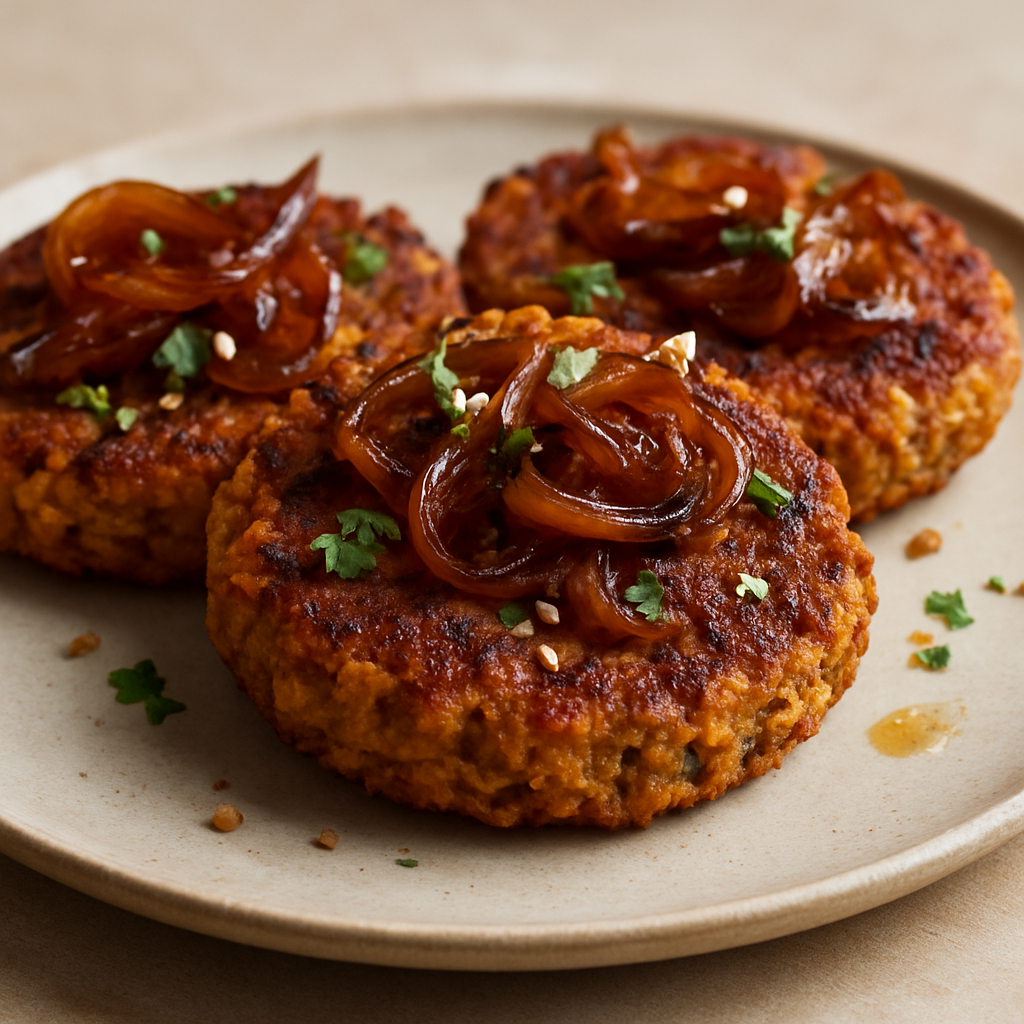 קציצות עדשים בחמאה וברברי עם בצל מקורמל