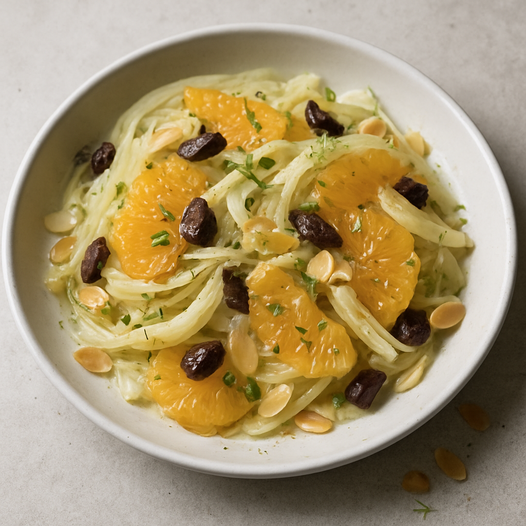 שומר פרוס דק עם תפוז, זיתים ושקדים