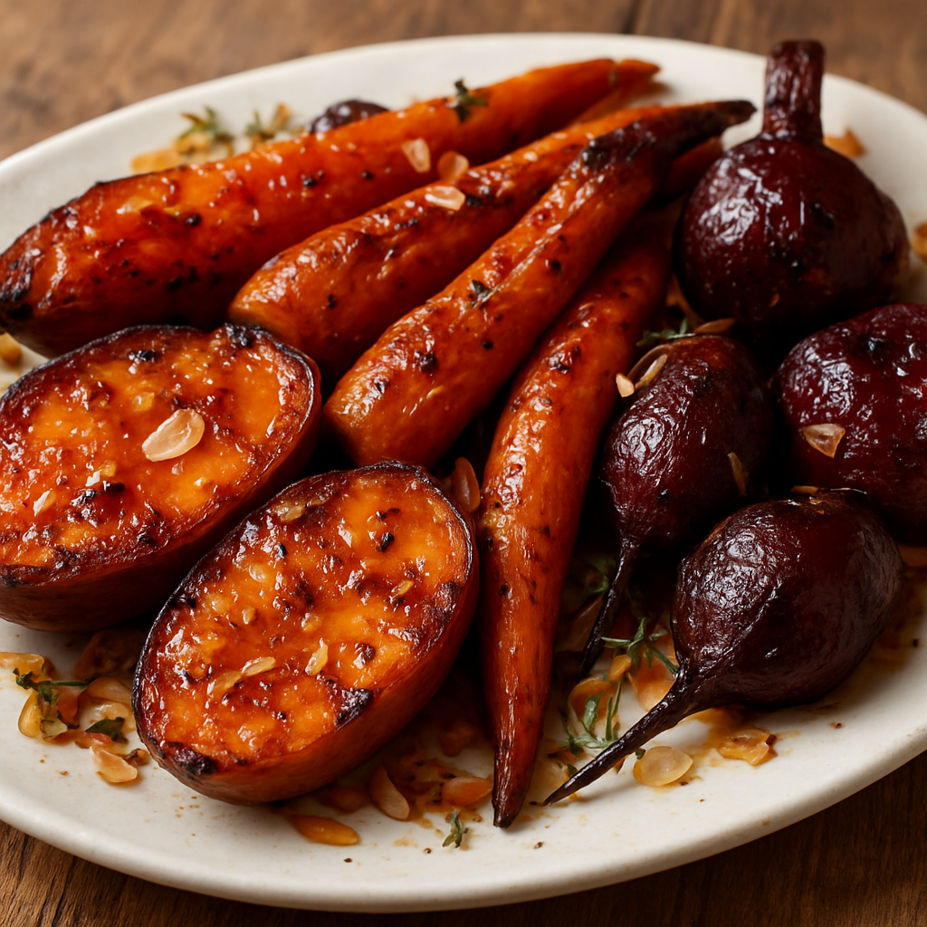 שורשיות צלויות עד השחמה עמוקה עם דבש וקוקוס