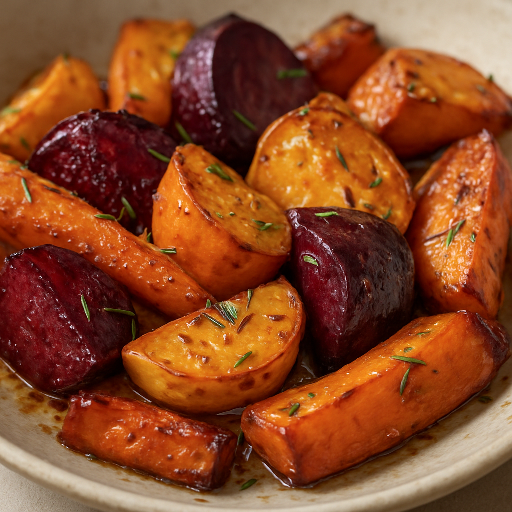 שורשים קלויים בשמן קוקוס ומייפל