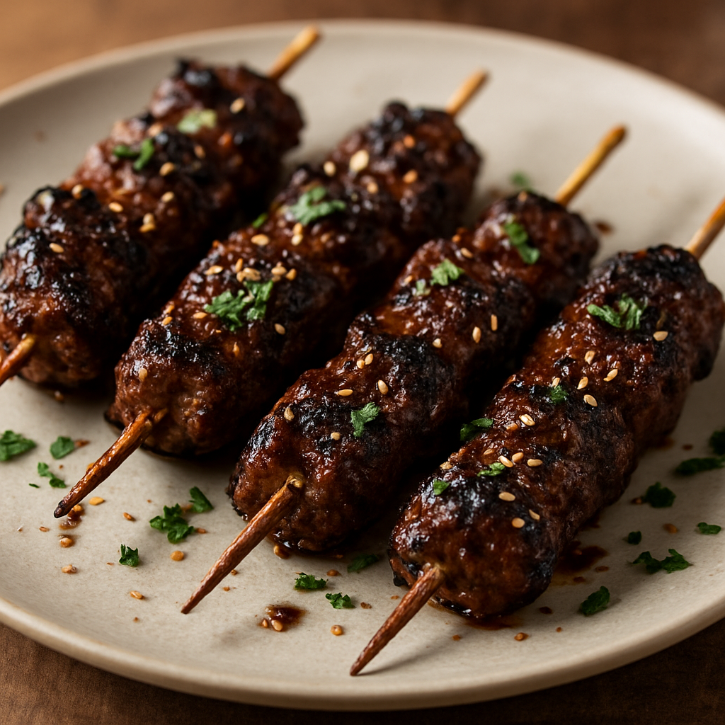 שיפודי טלה מדבריים עם גלייז תמרים וחלב קוקוס