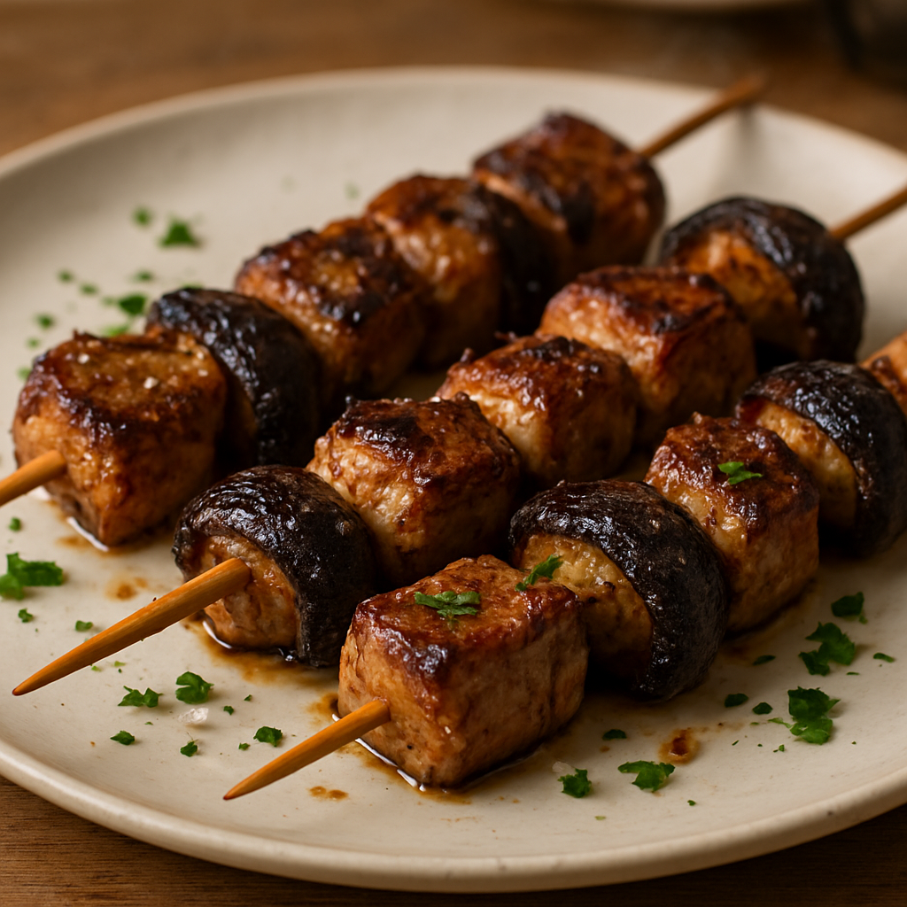 שיפודי כבש עם פטריות פורצ'יני ותיבול בשכבות