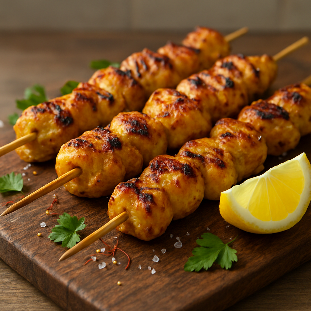 שיפודי עוף בזעפרן ויוגורט (ג'ווג'ה ביתי)