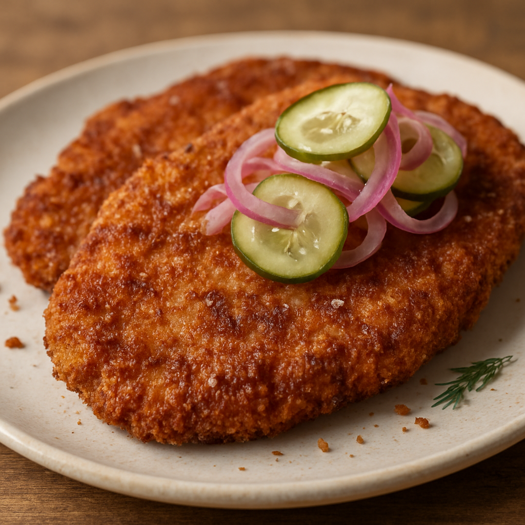 שניצל פריך בציפוי פרצל עם חמוצים עדינים