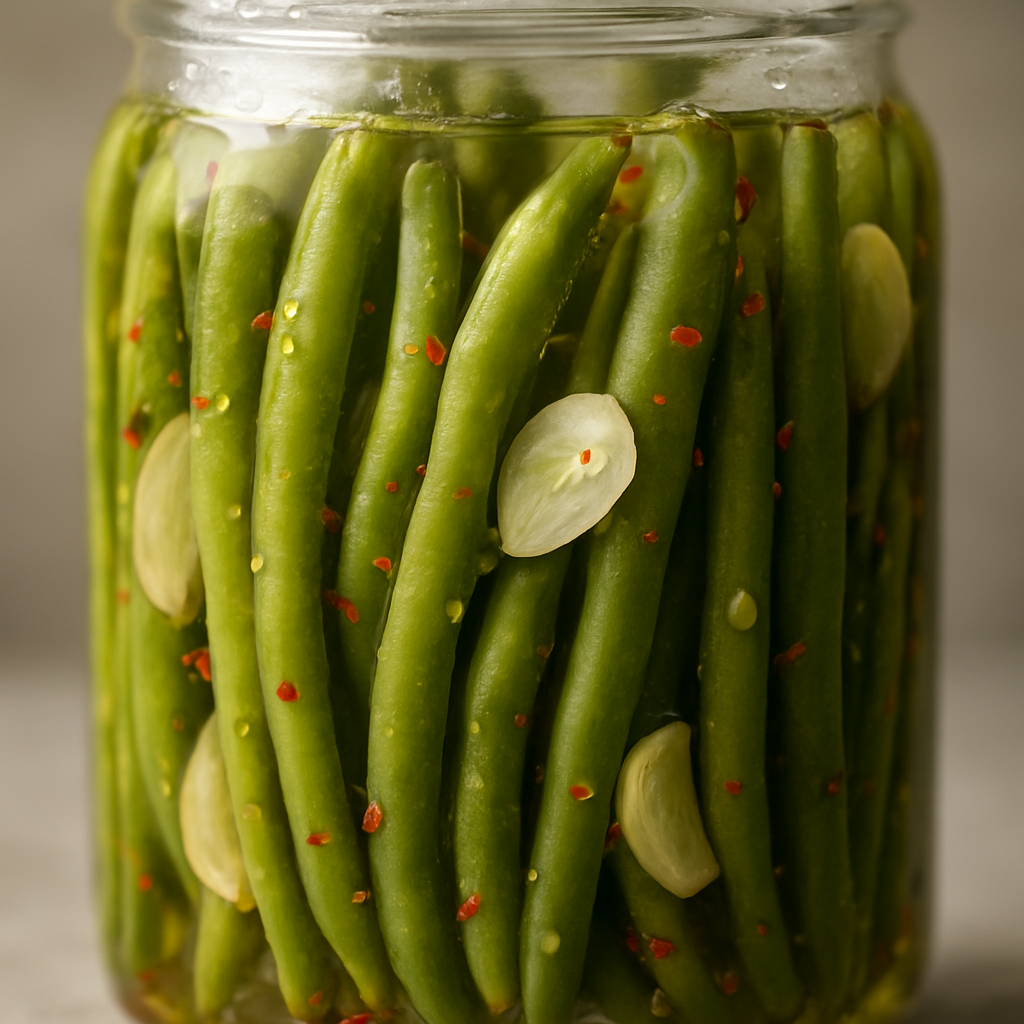שעועית ירוקה כבושה מהירה עם שום וצ'ילי