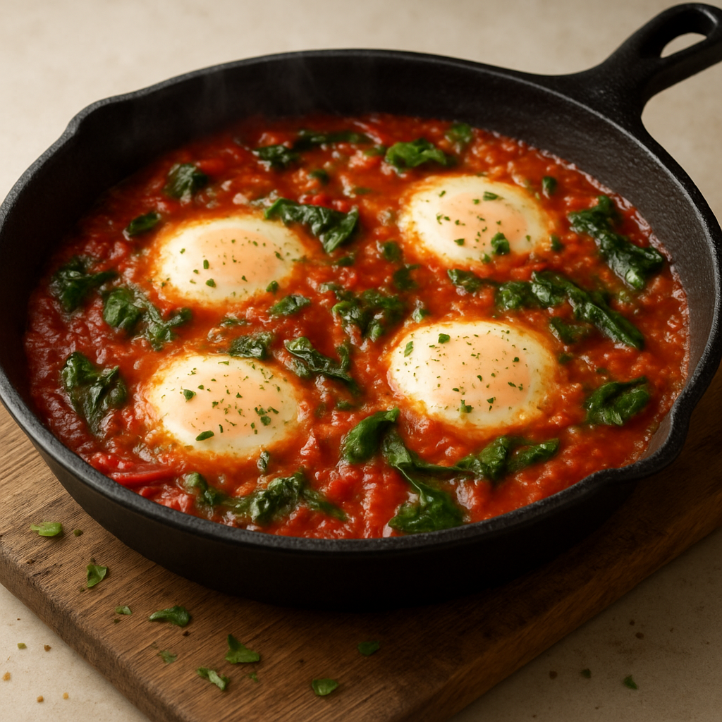 שקשוקה אפויה בעגבניות ותרד בתבנית ברזל