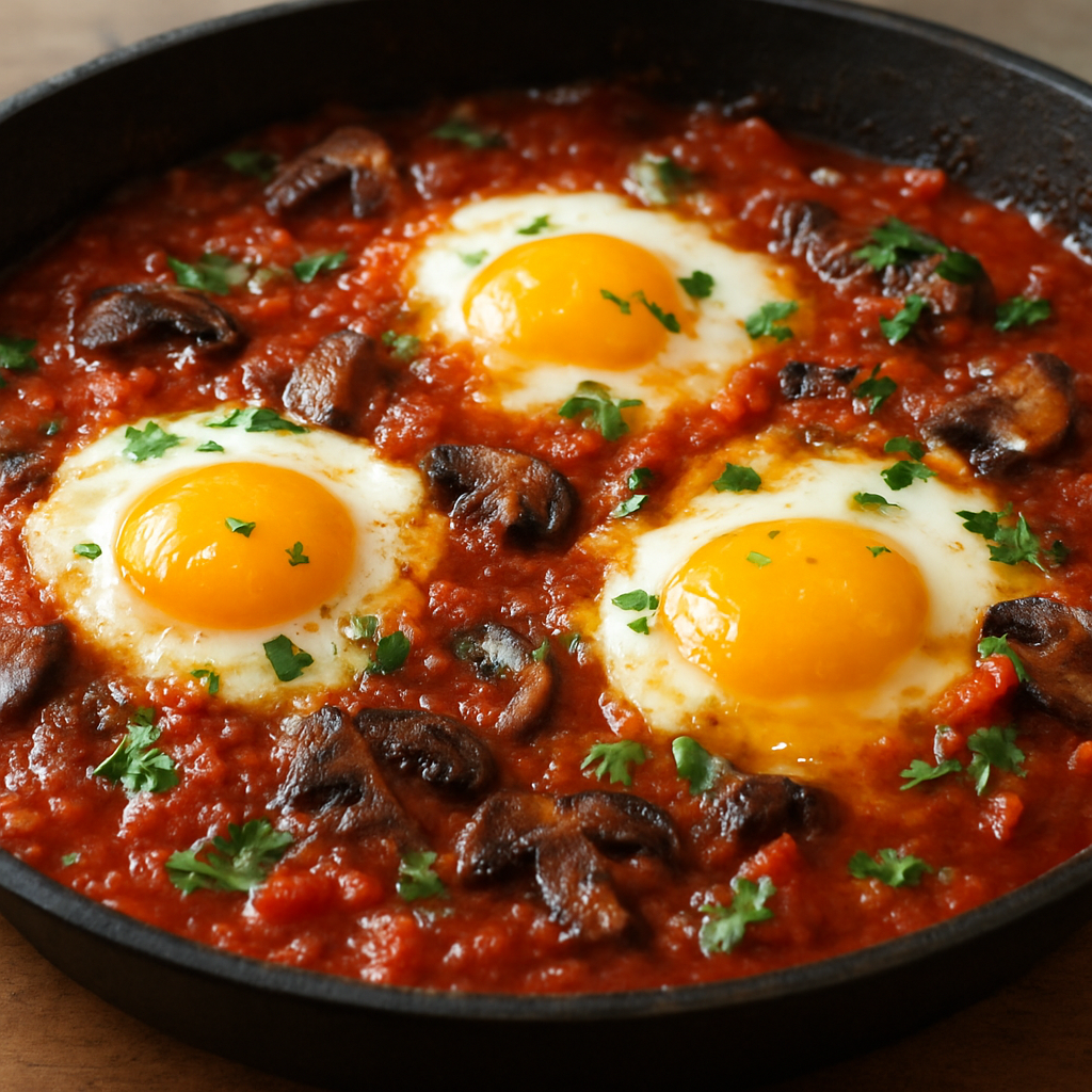 שקשוקה טרייה עם פורצ'יני מיובשות