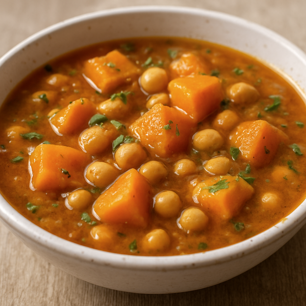 תבשיל חומוס ודלעת בשמן קוקוס ותבלינים חורפיים