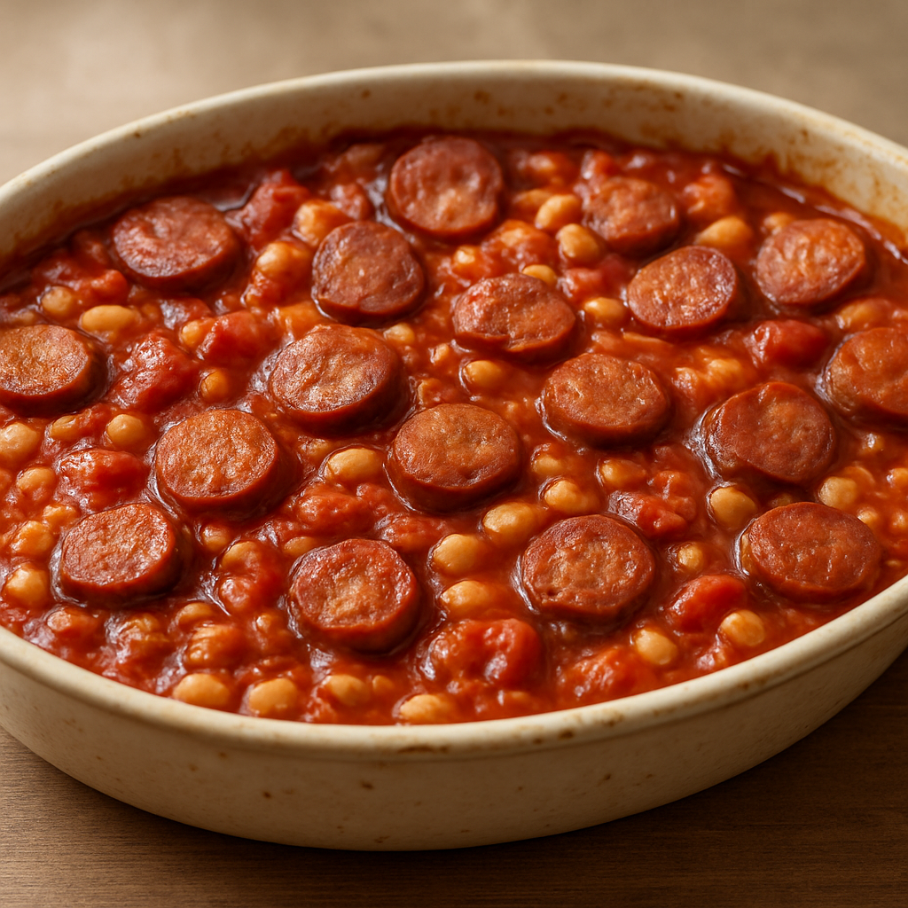 תבשיל נקניק ושעועית הונגרי אפוי חלקית