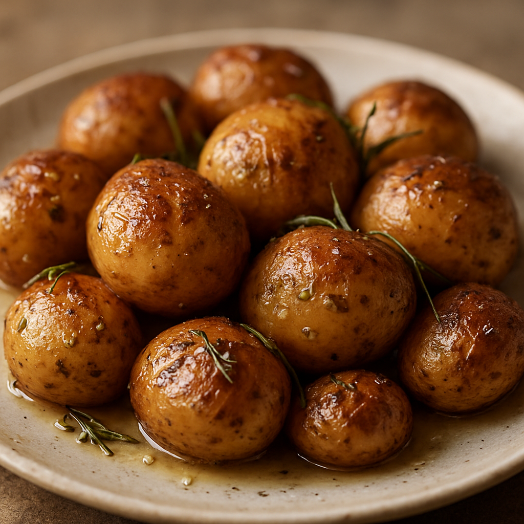 תפוחי אדמה שלמים צלויים בחמאה מזוקקת ורוזמרין