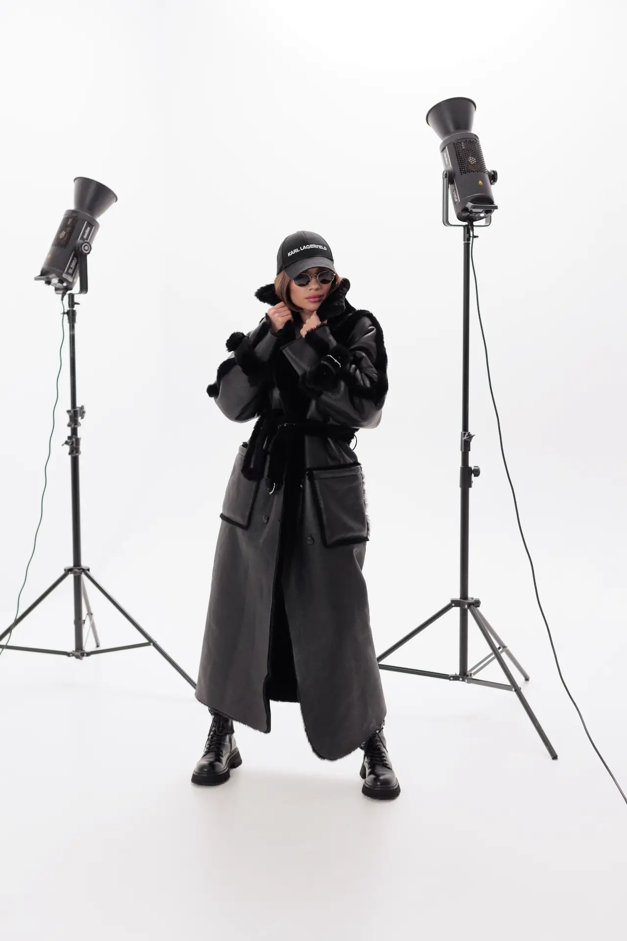 Long sheepskin coat with belt