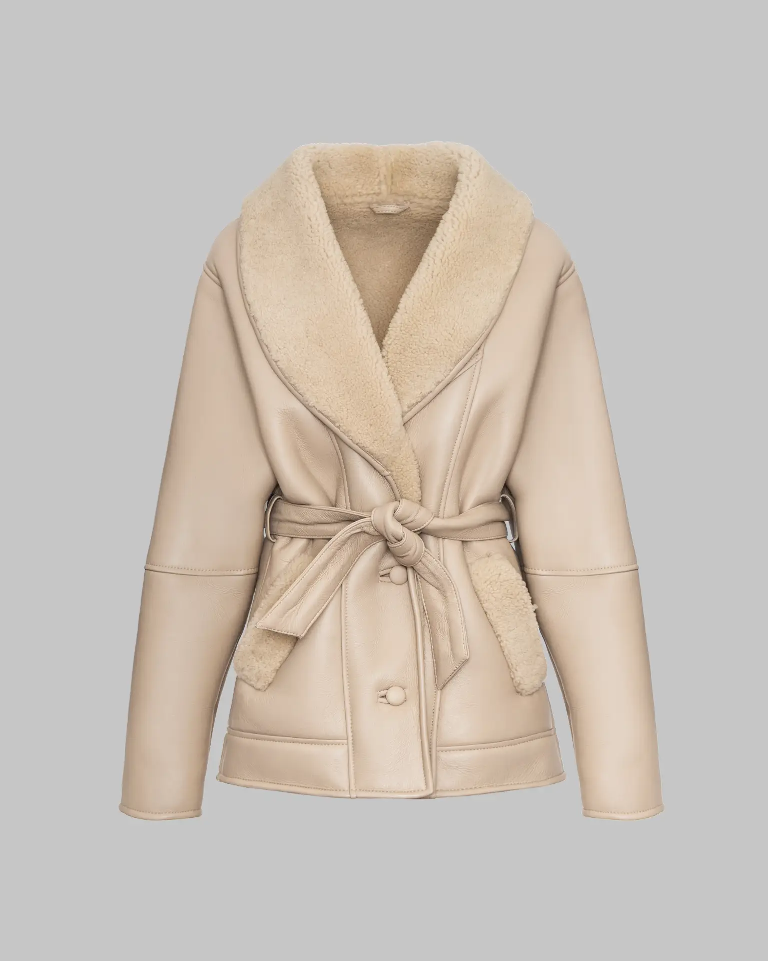 Medium sheepskin coat with belt