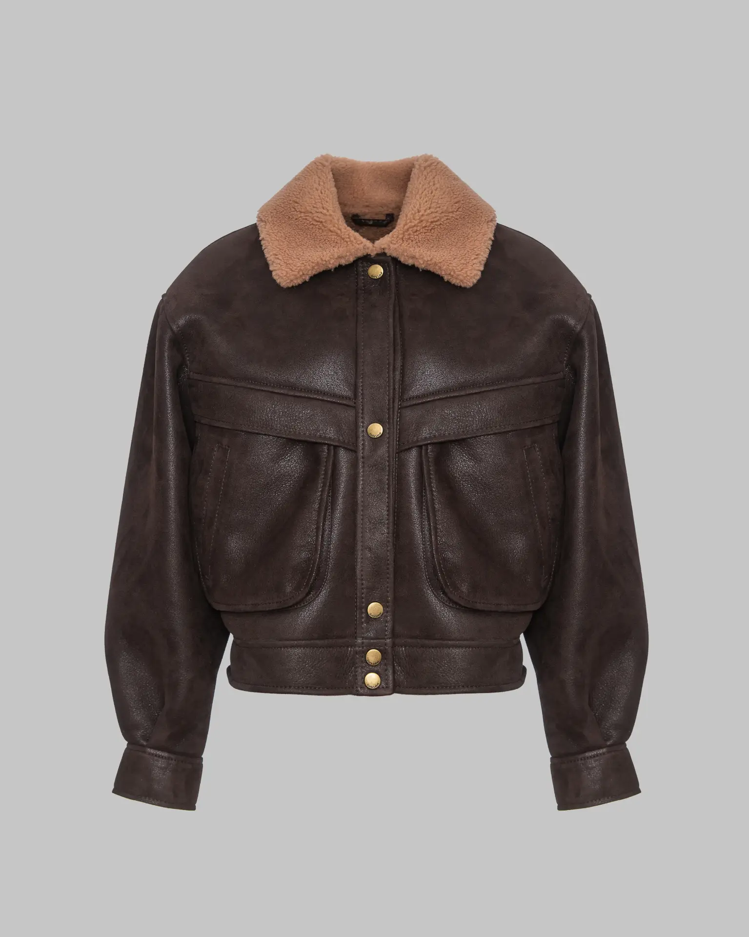 Sheepskin jacket with large pockets and neck stand