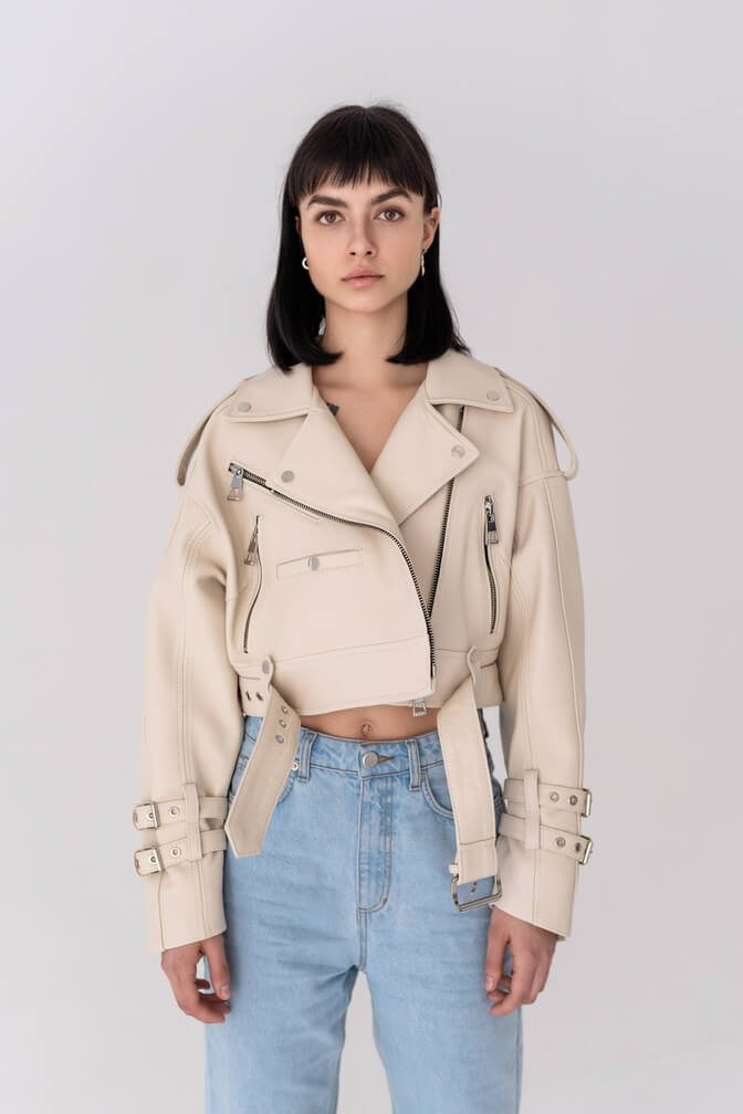Jacket with two buckles on sleeves