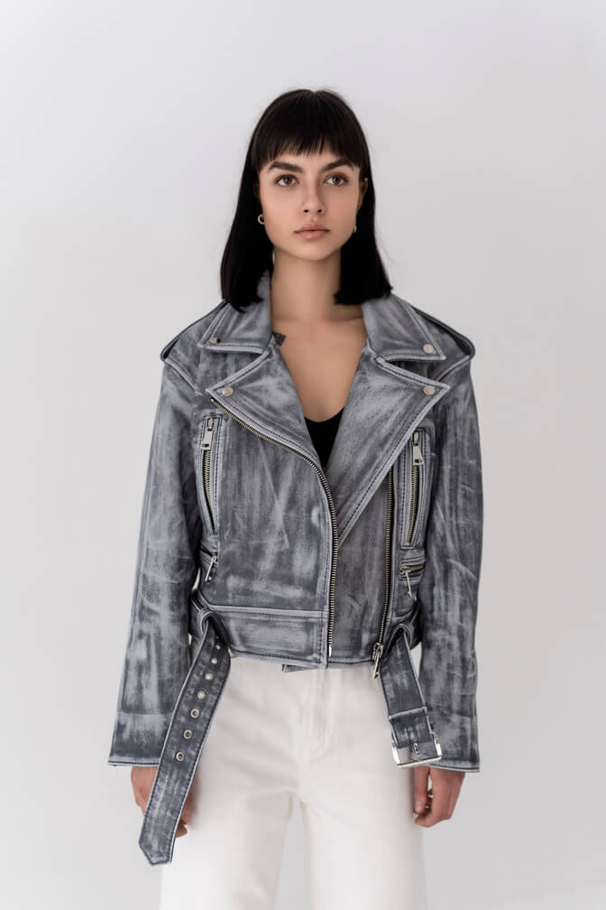 Jacket with zips and belt
